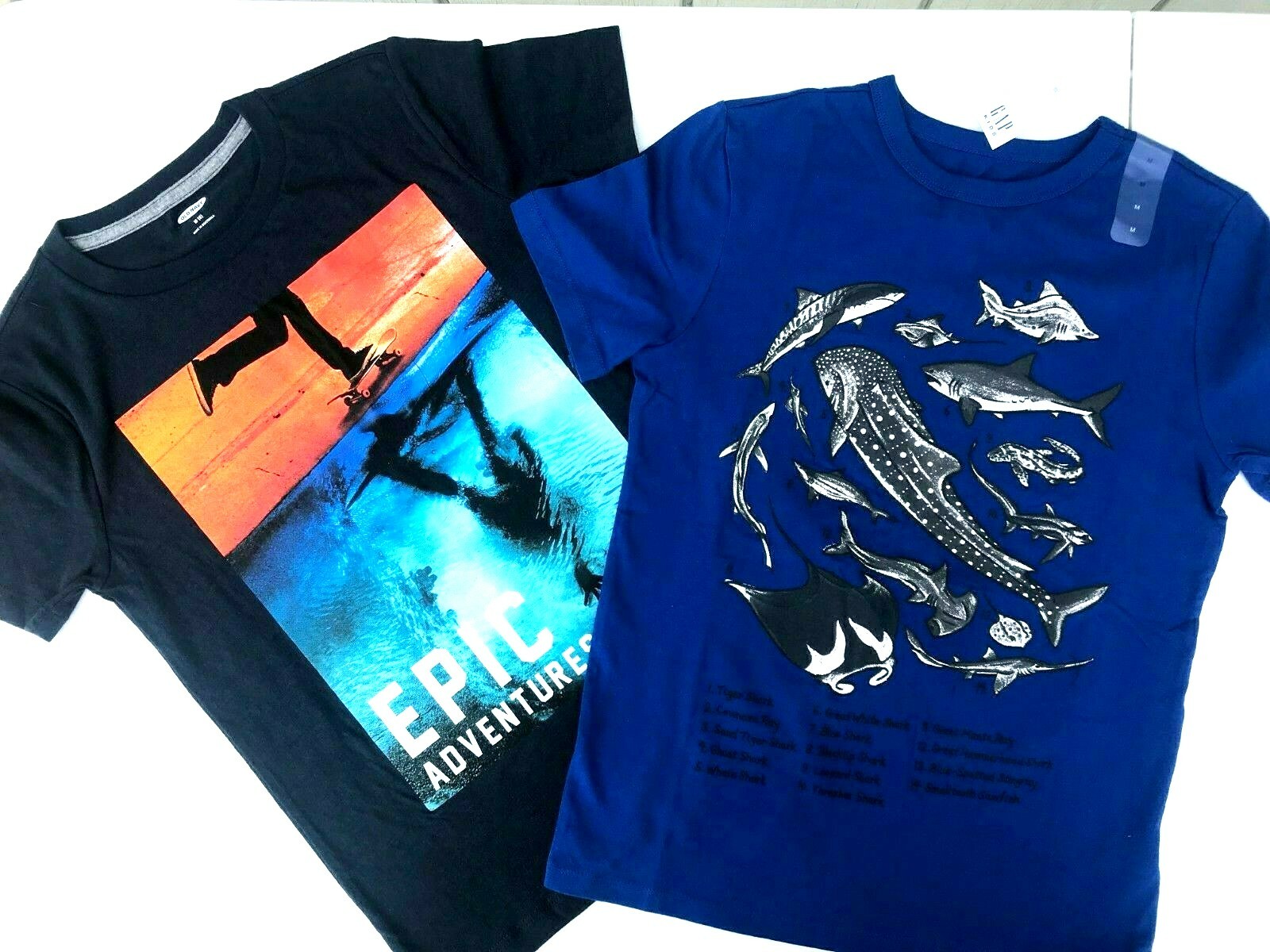 NEW Gap Fish T-shirt Boys Old Navy M Cotton Blue Gray Tee