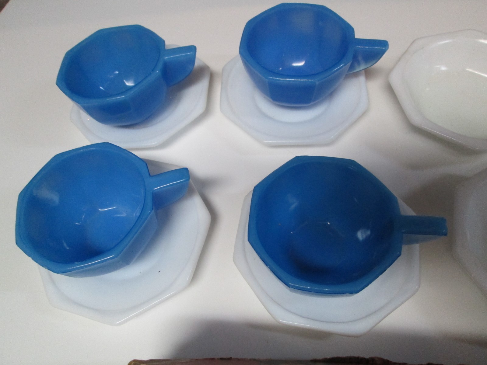 Vintage Akro Agate Play Time Glass Dishes Lot Blue & White Tea Set