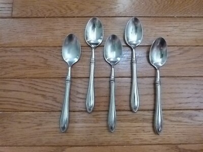  5 Oneida Sheraton 18/10 Shiny Stainless Cube Box SOUP SPOONS 7 1/8'' EUC Lot 2