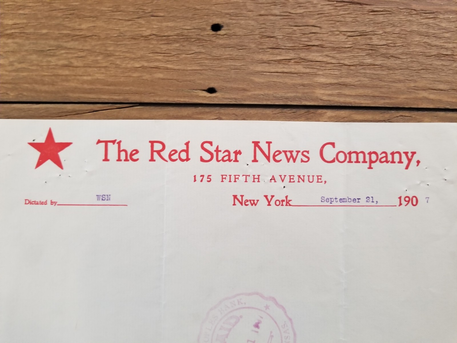 RARE 1907 Letterhead The Red Star News Company New York City