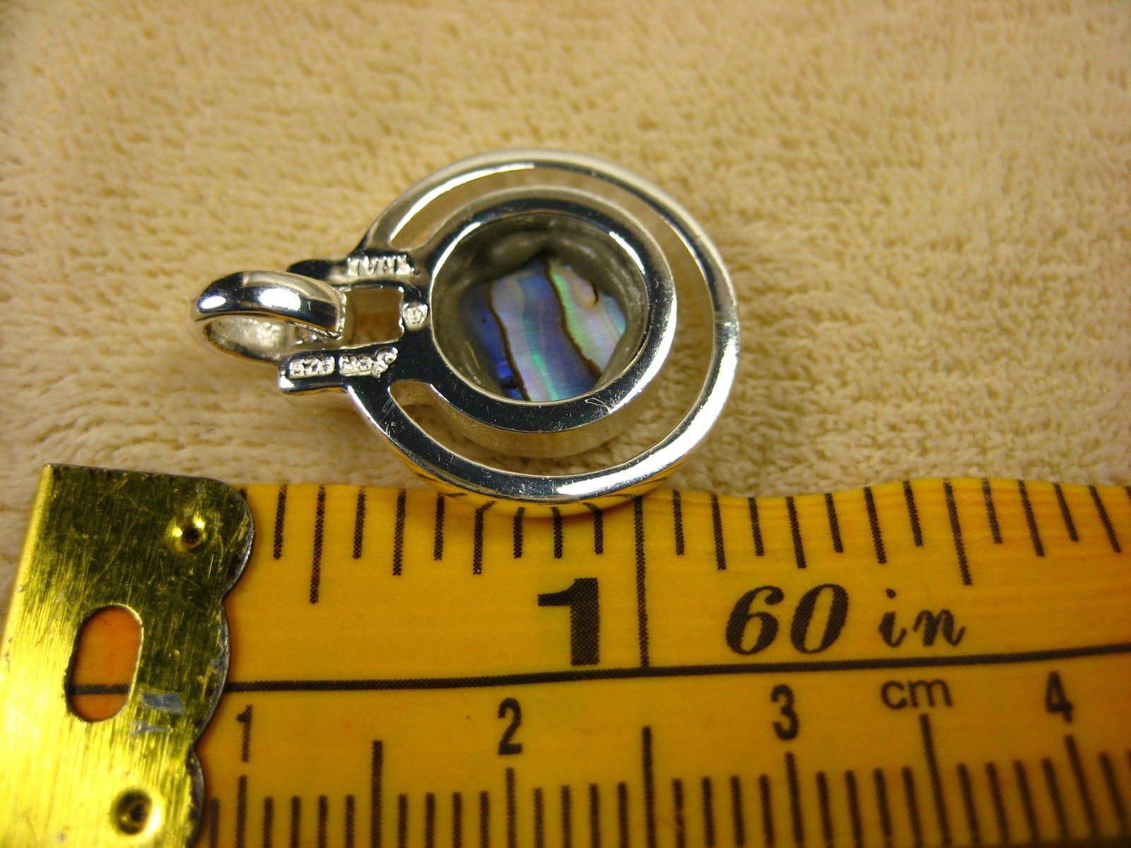 Vintage Chic Couture Simple Sterling Silver Abalone Mother of Pearl Pendant 925