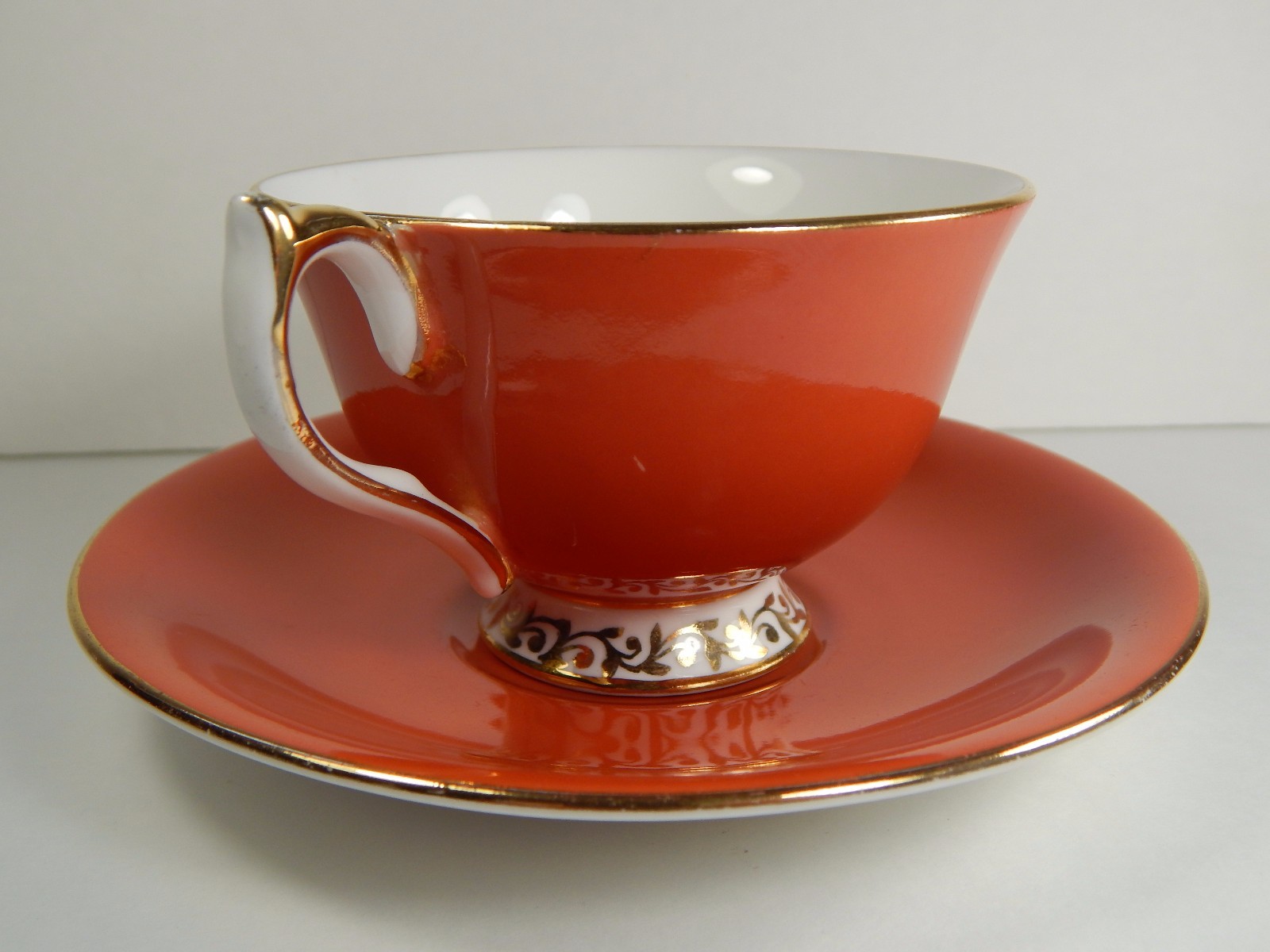 Vintage Aynsley Tea Cup and Saucer. Blue Floral Pattern. Solid Colour