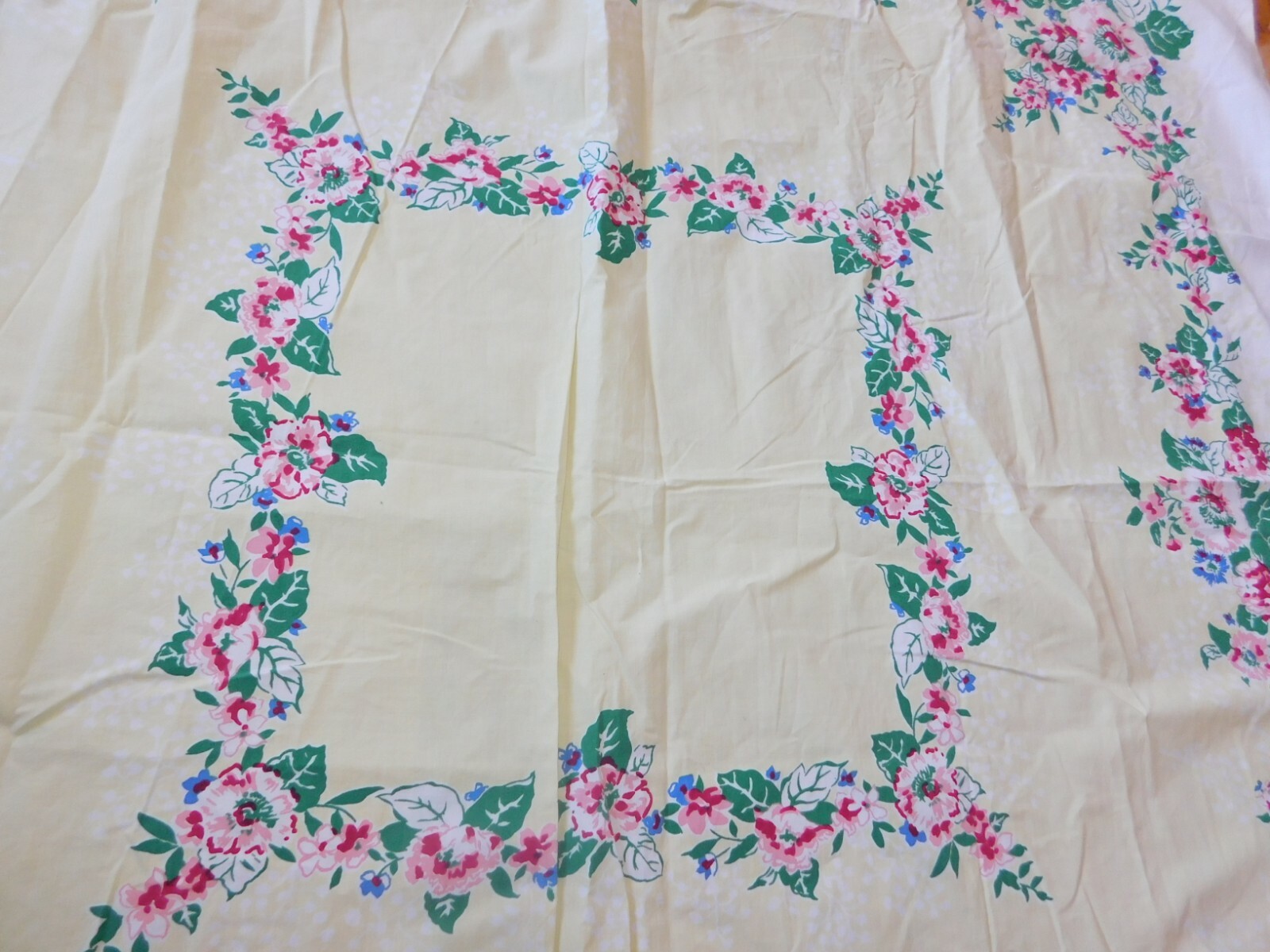 Pink Floral Yellow Tablecloth Vintage Mid Century