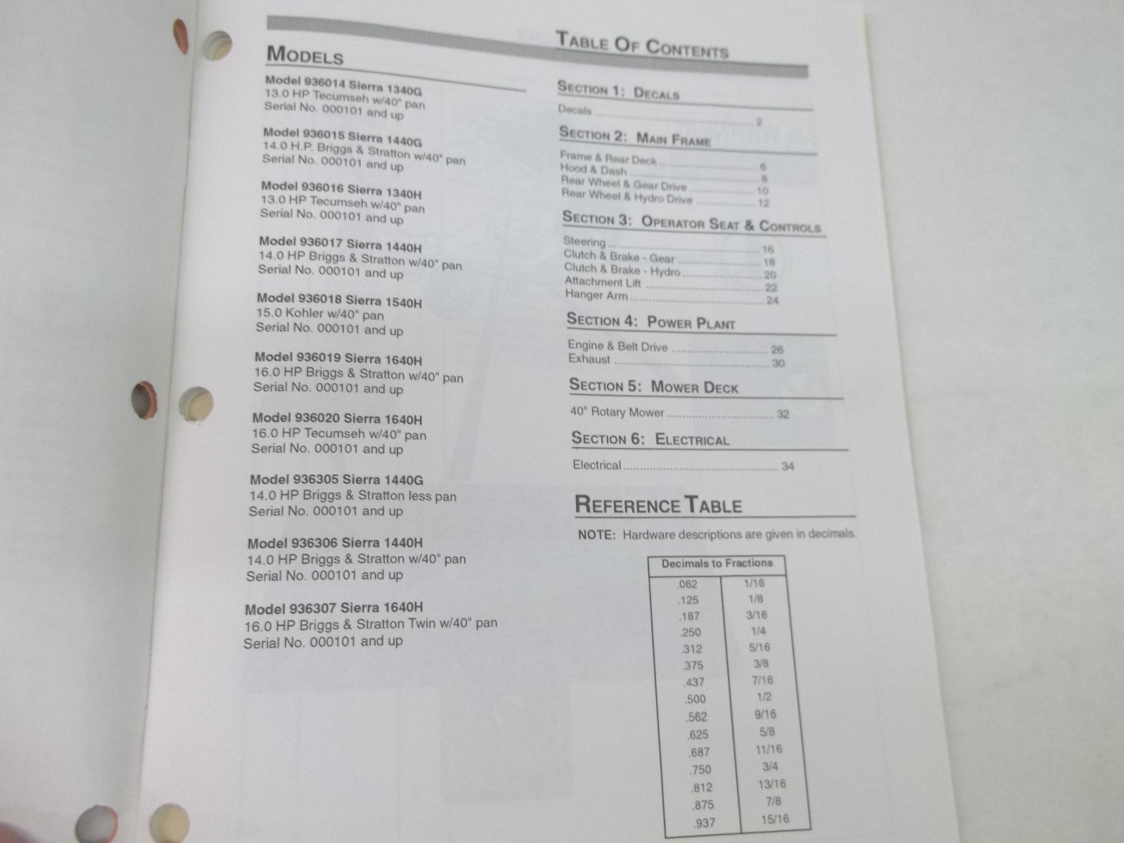 Ariens Sierra 936 Series Parts Manual