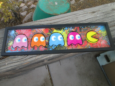 PAC MAN FRAMED WALL ART DECORATION Blinky inky sue clyde NAMCO ARCADE GAME