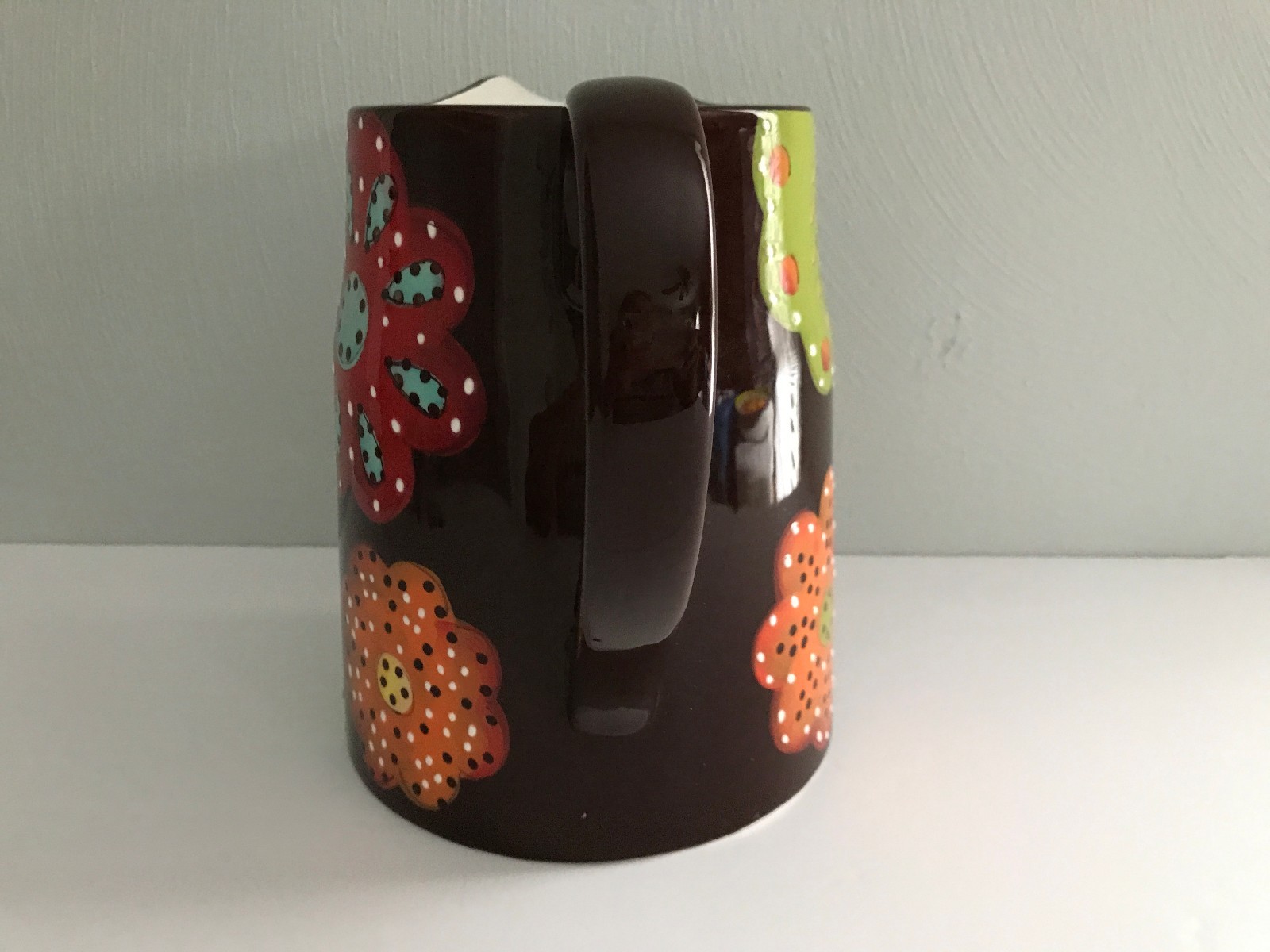 Laurie Gates Pitcher / Brown with Flowers / 8