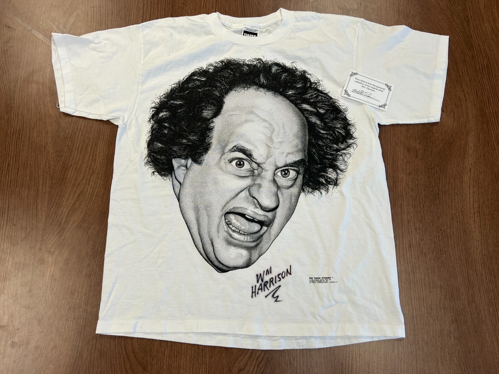 90s The Three Stooges スウェット TULTEX M VINTAGE THE THREE STOOGES LARRY BIG FACE STIPPLE ART T SHIRT