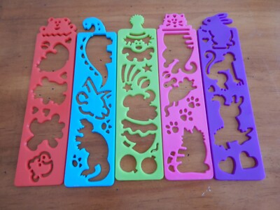5 pc Drawing  Stencil Set for kids Plastic - animals dinosaurs clowns shapes