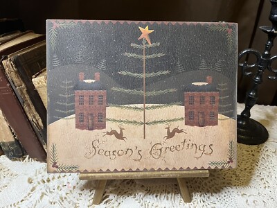 Prim House, Seasons Greetings, Folk Art, Primitive, Handcrafted Plaque / Sign