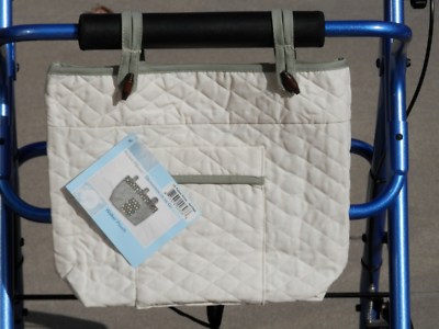 Walker / Rollator Tote Storage Bag, Pouch, Organizer, Cream With Green Trim NIP