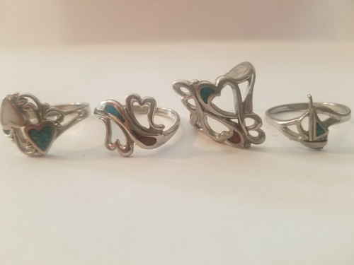 LOT OF ASSORTED SILVER RINGS WITH TURQUOISE ~ HANDMADE ~