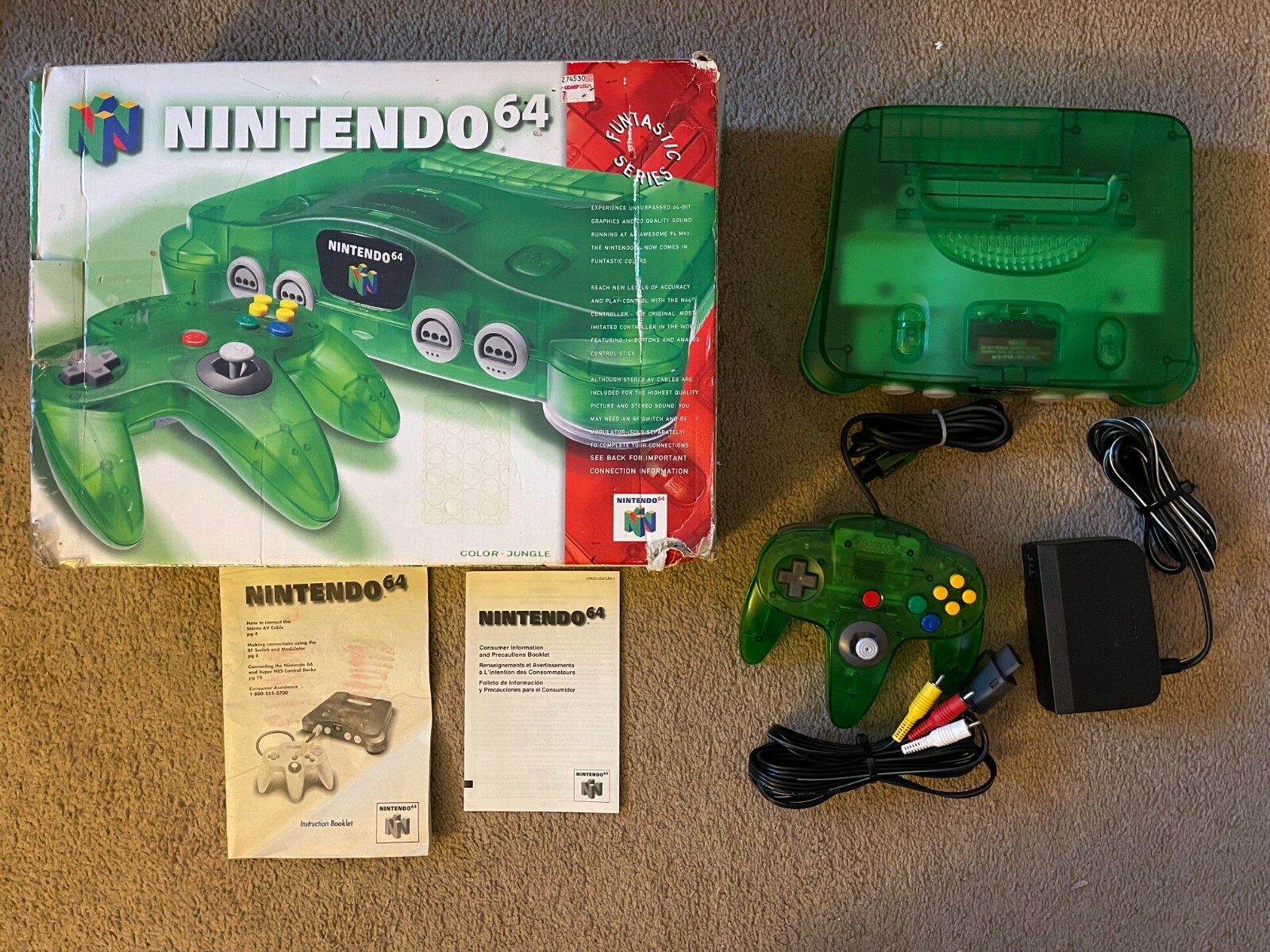 Jungle Green Nintendo 64 Console -Tight Stick- Complete Box Jungle Green Nintendo 64 Console -Tight Stick- Complete Box