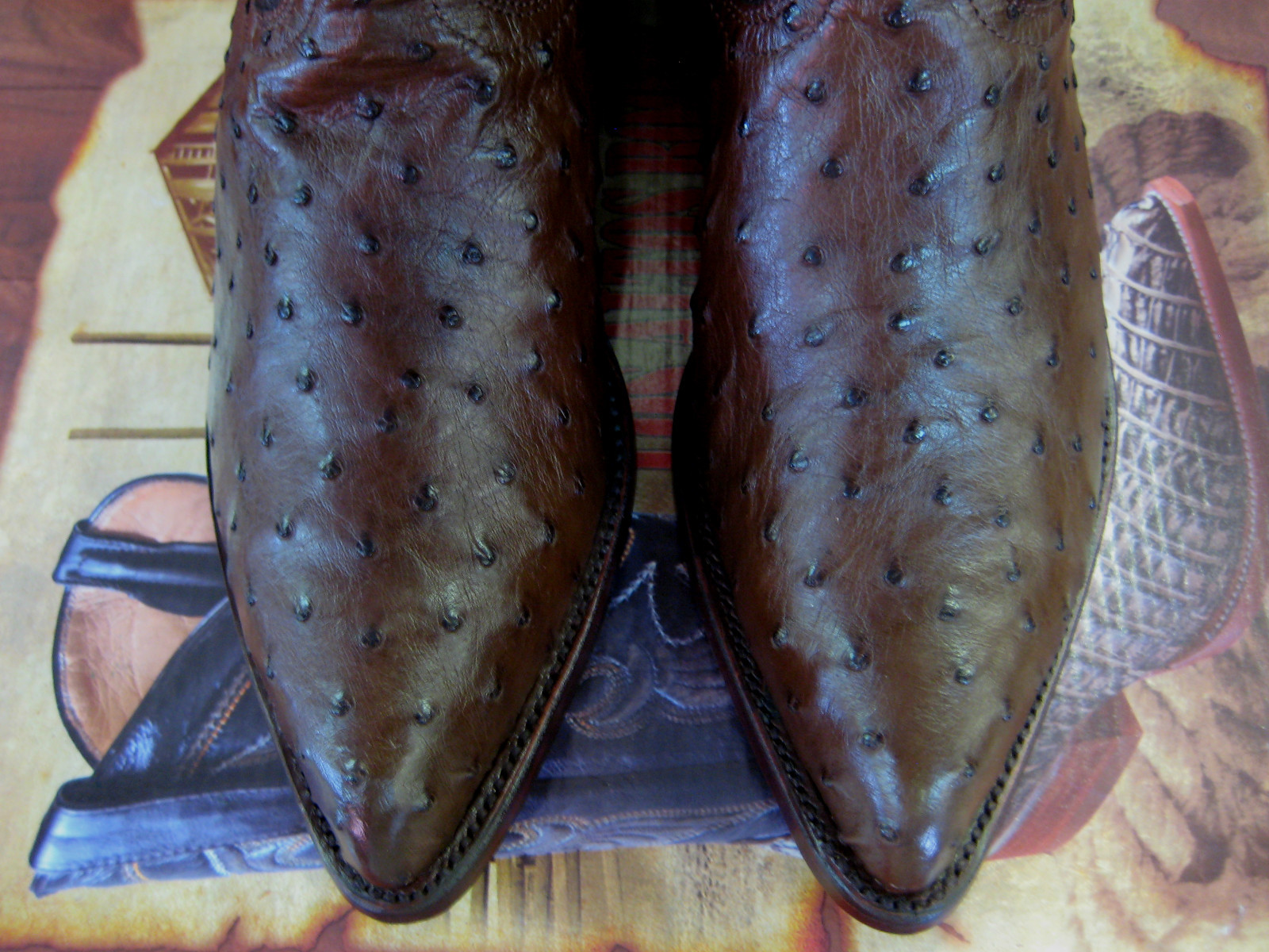 Pre-owned Los Altos Boots Los Altos Men Brown Genuine Full Quill Ostrich Western Boot J-toe (d) 990307