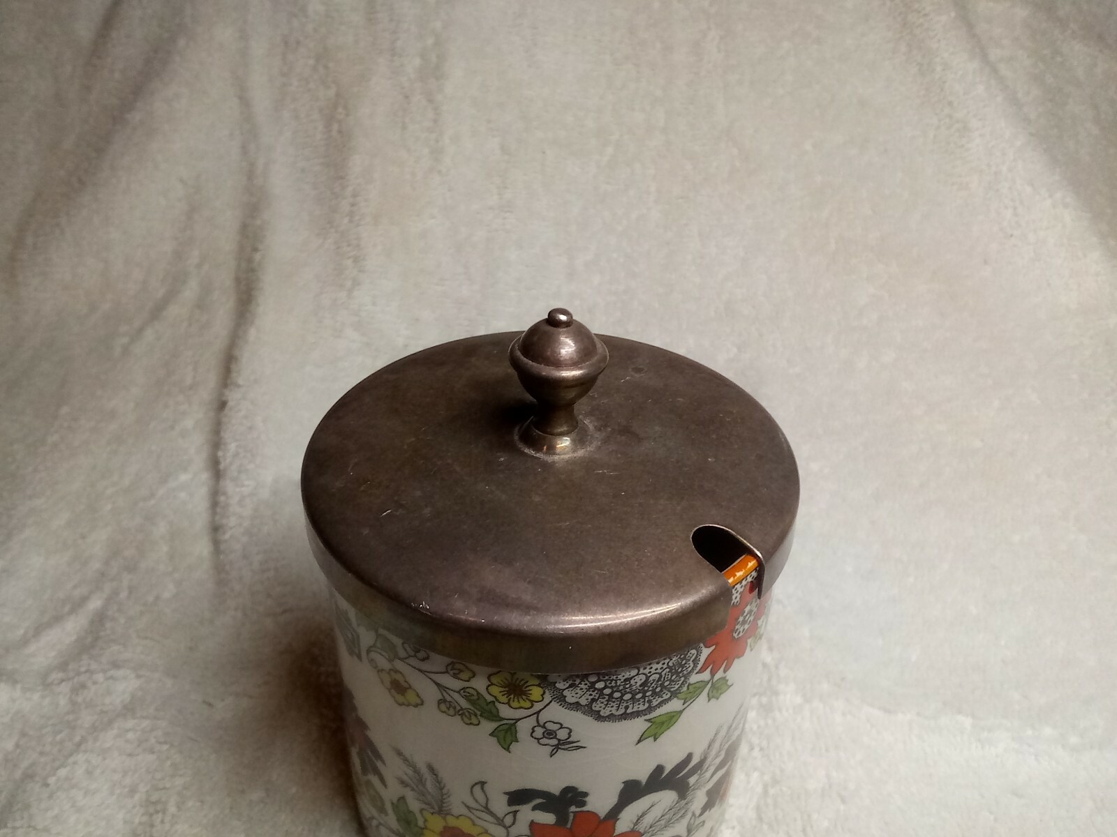 Antique Royal Norfolk Jam /Mustard Jar w/silverplate lid Staffordshire England