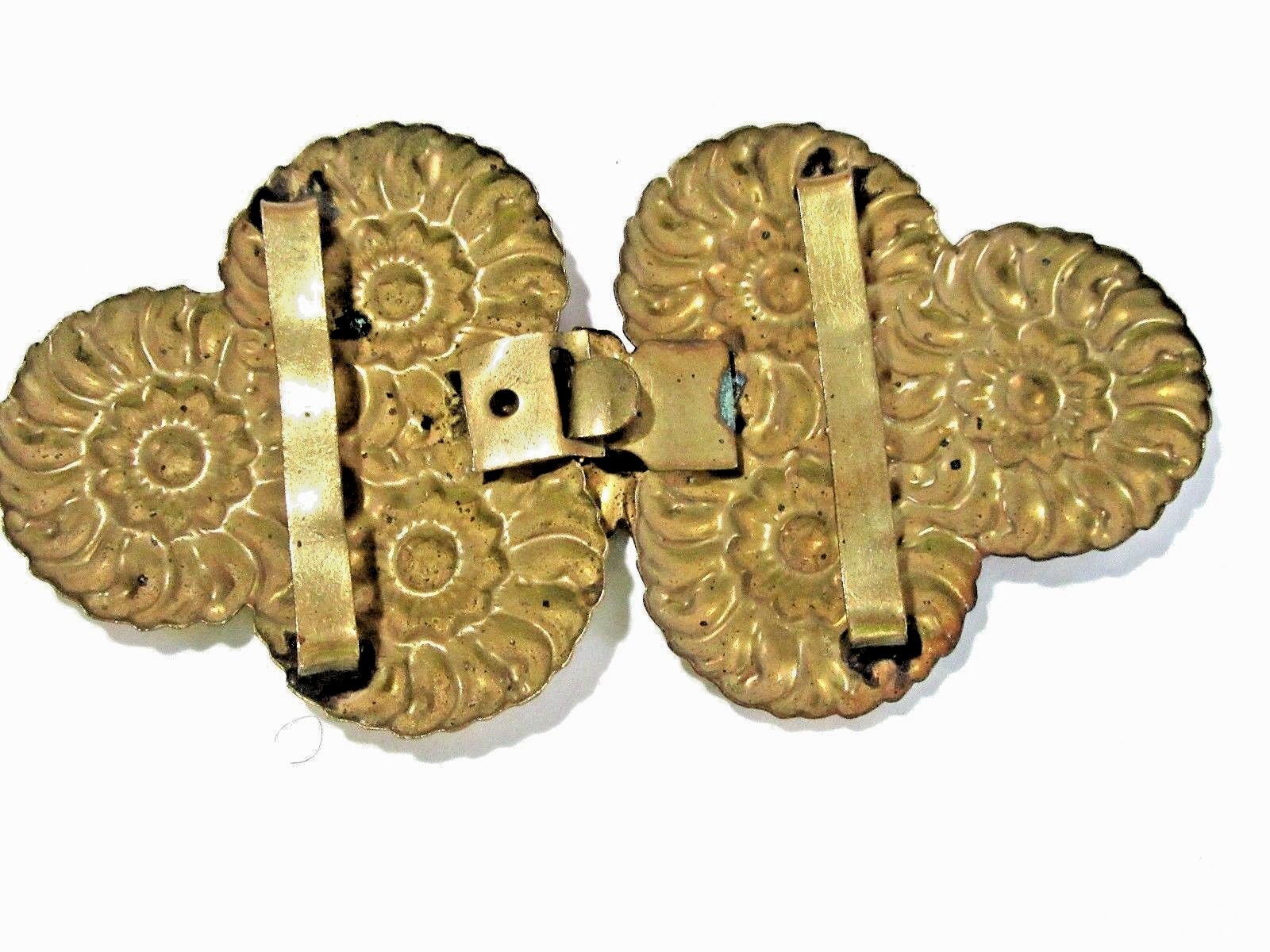 VINTAGE TWO PIECE BRASS ORNATE DAISY FLOWER BELT BUCKLE LARGE