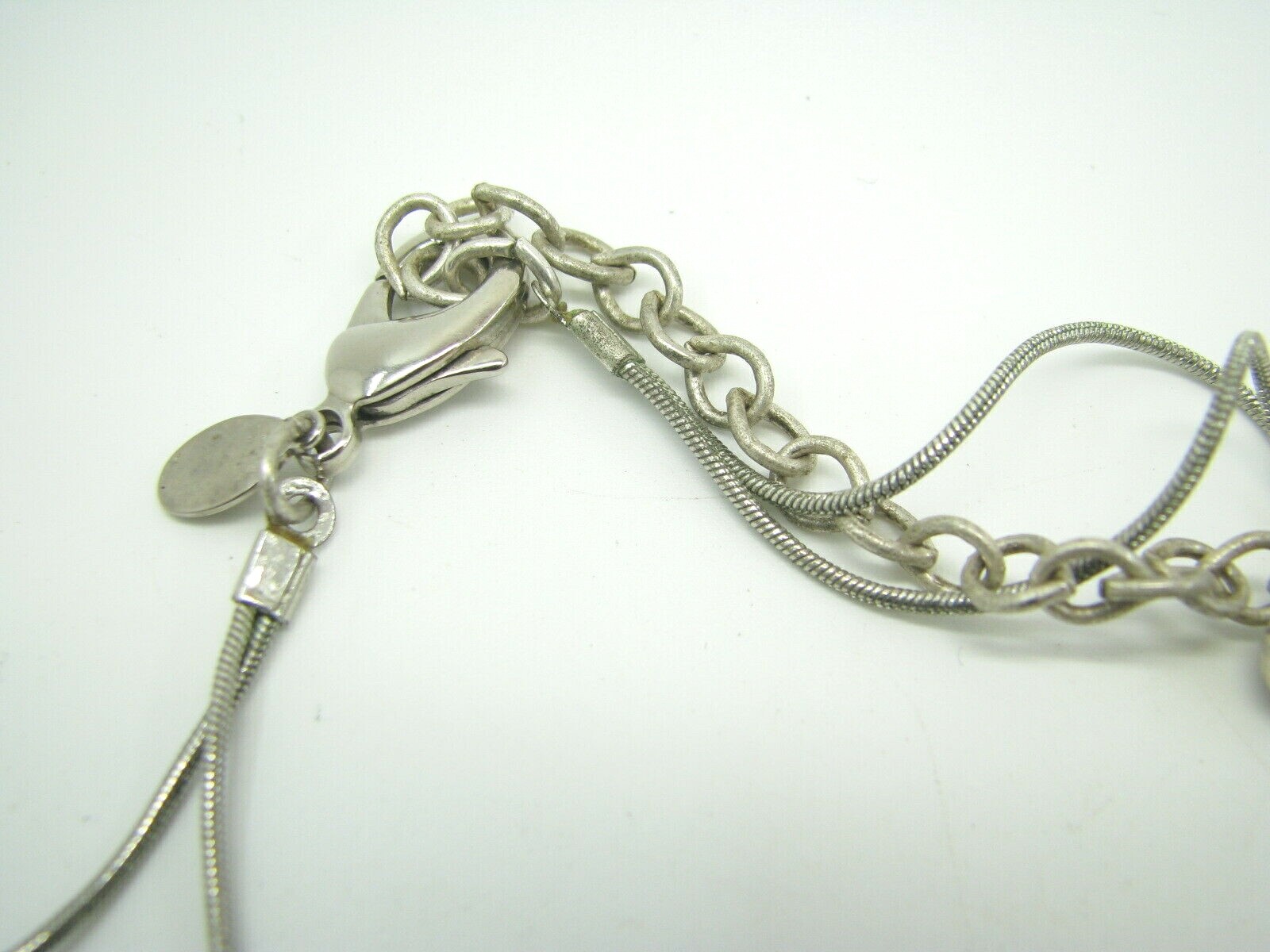 CHICO'S Silver OMEGA CHAIN Necklace Earrings Set  CREAM PEARL ENAMEL MODERNIST