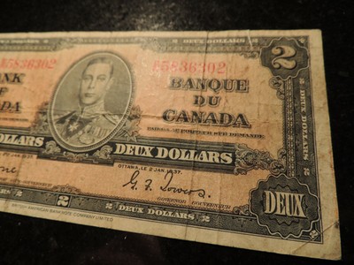 1937 BANK OF CANADA $ 2 TWO DOLLARS BC-22c COYNE TOWERS E/R5836302