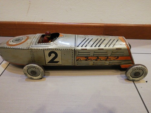 Fantastic INGAP TIN RACE CAR rare Grey Color 50 Cm 1930