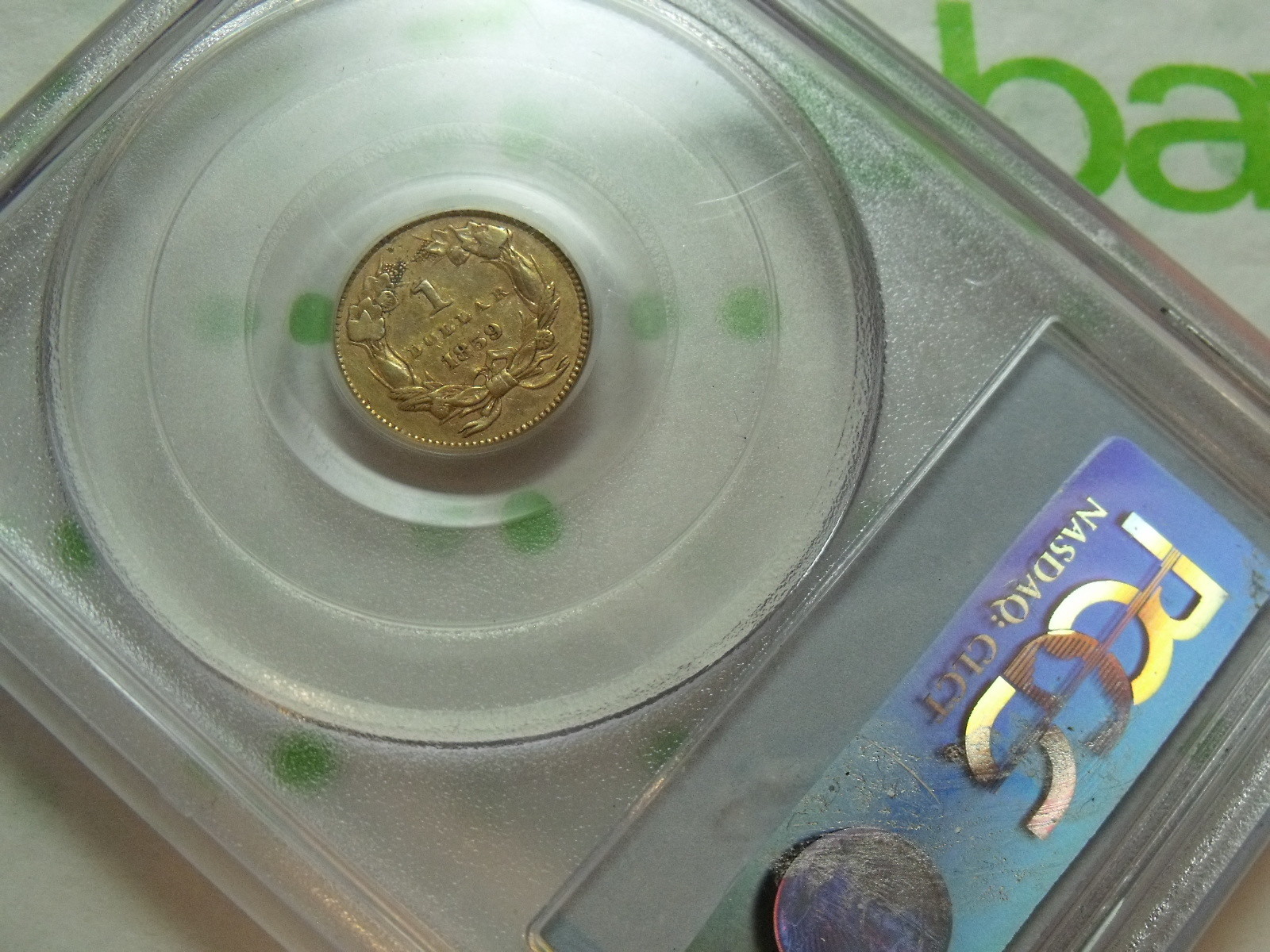 1859 GOLD DOLLAR PCGS VF35 $1 old edge pink toning