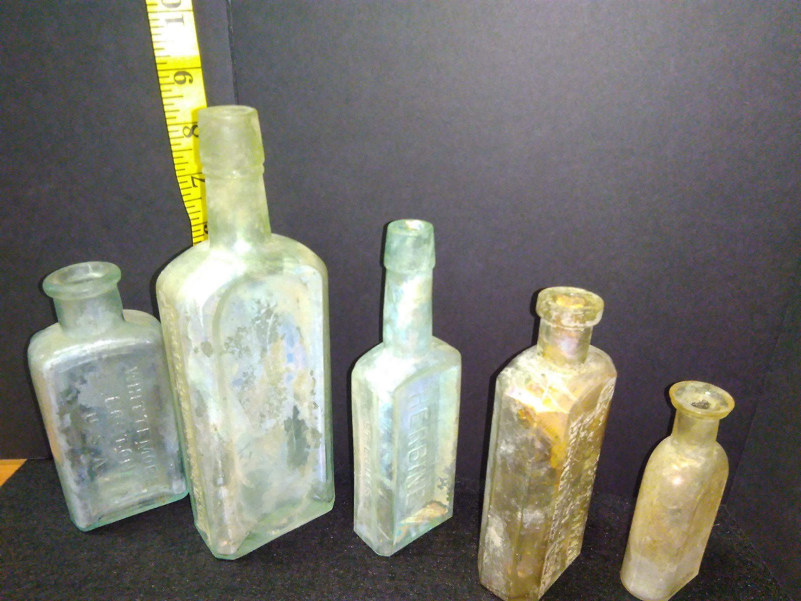 5 - Sea Recovered Shipwreck Glass Apothecary Medicine Bottles 1800's