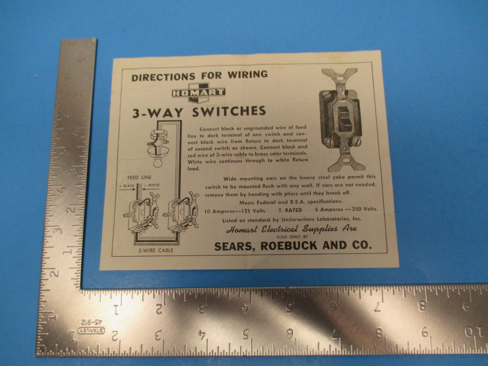 Vintage Homart Directions For Wiring 3-Way Switches Sears