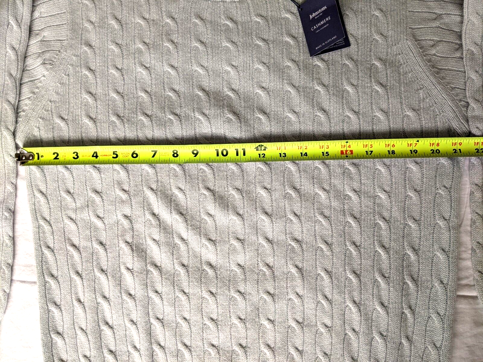 Pre-owned Johnstons Of Scotland 2 Ply Cable Rib Cashmere Sweater Men L $575.00 Orig. In Pale Pale Blue