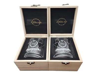 2 Pcs LIGHTEN LIFE Gifts for Men 12 oz 1943 & 1963 Whiskey Glass in Wood Box