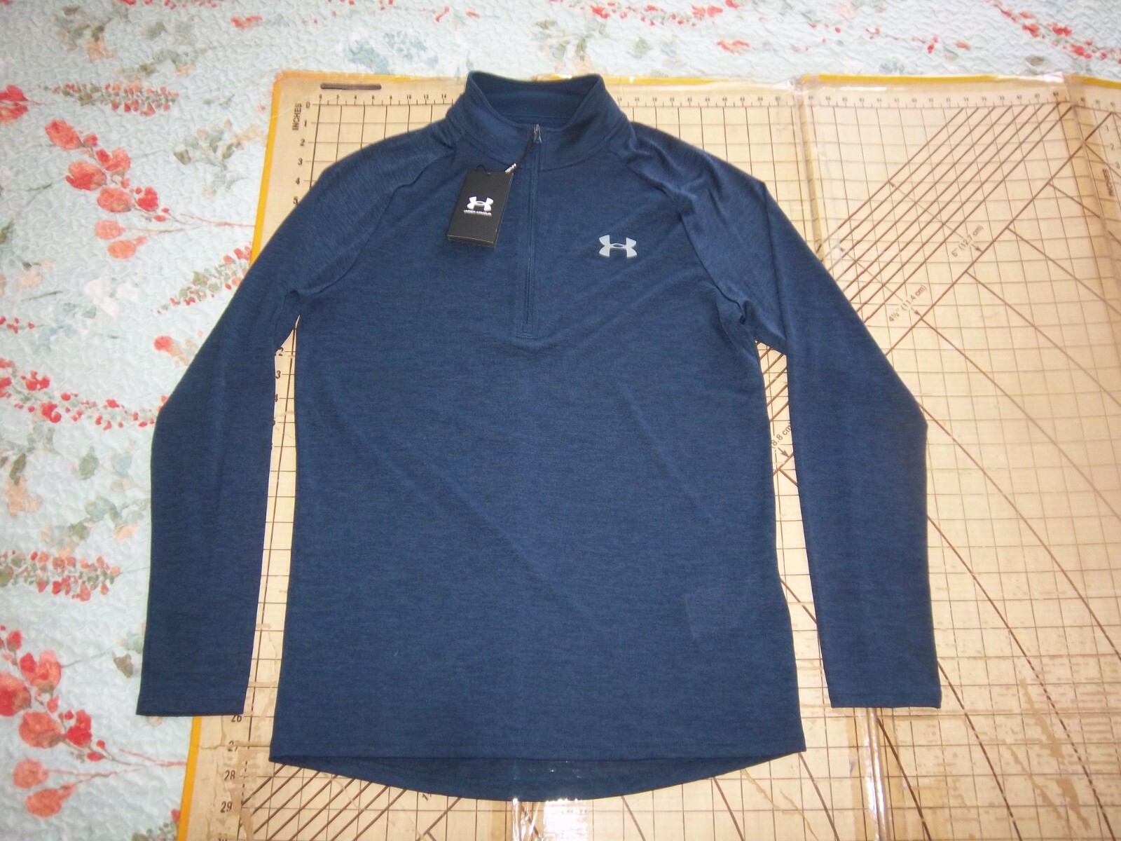 その他 UNDER ARMOR MENS SMALL UNDER ARMOUR BLUE HAZY LS ZIP COLLAR SHIRT - NWT