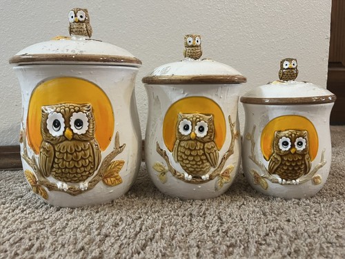 Vintage - HTF Sears Roebuck & Co Ceramic Owl Canister Set