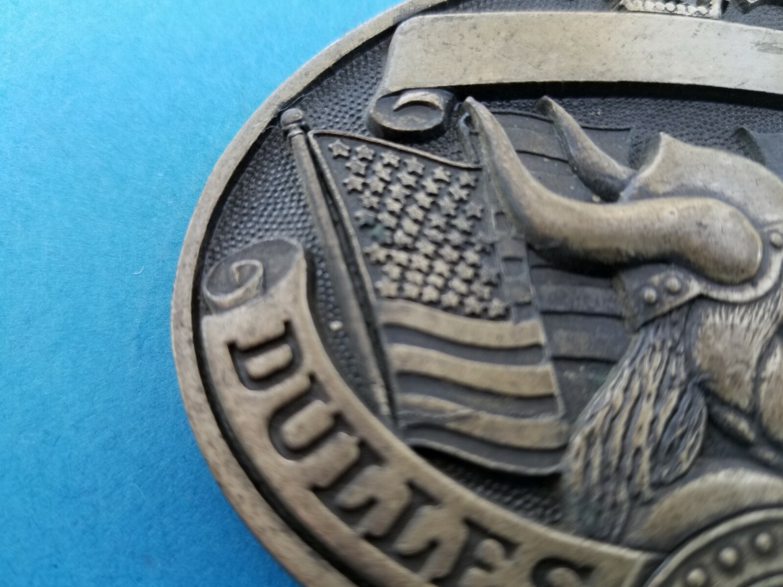 Dulles High School Vikings Belt Buckle Sugar Land Texas Vermillion Brass Mascot