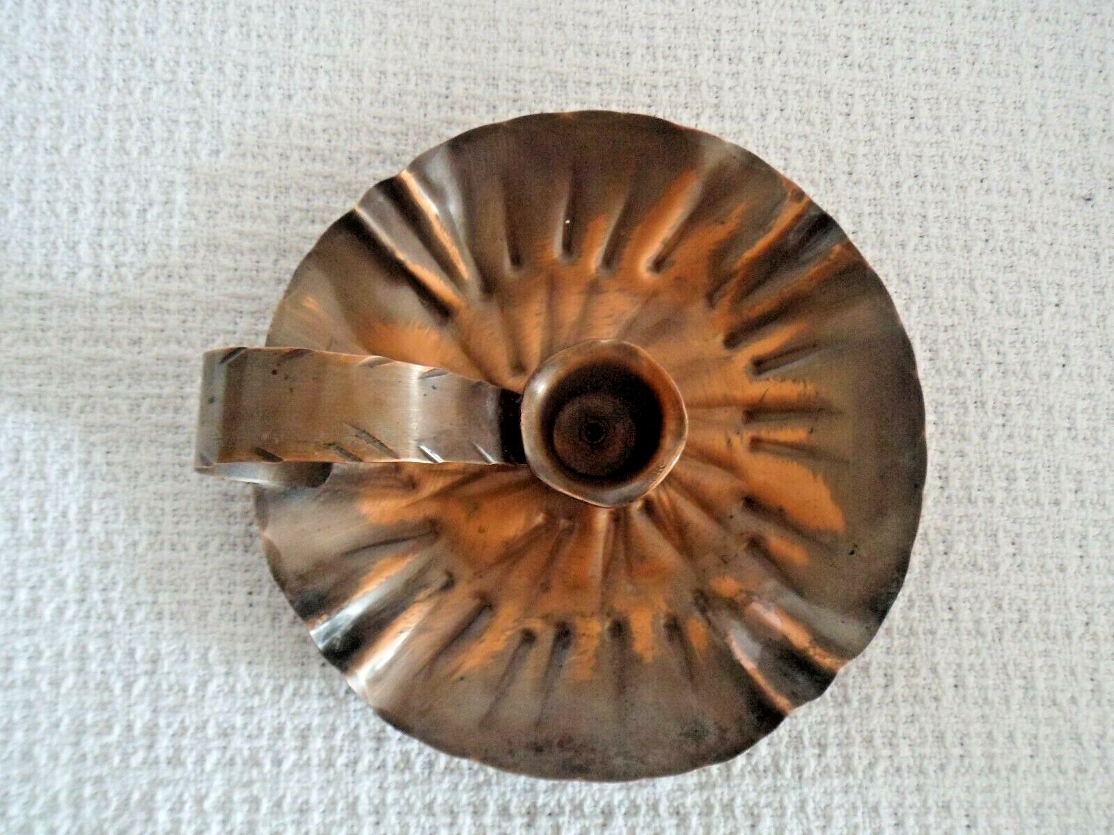 VINTAGE LARGE SOLID COPPER CANDLE HOLDER HANDMADE from CRAFTSMAN Co.708 VGCond