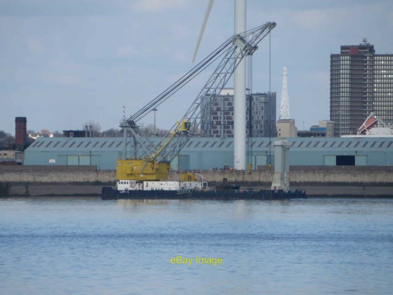 Photo 6x4 Crane barge on the River Mersey Bootle A large floating crane,  c2018
