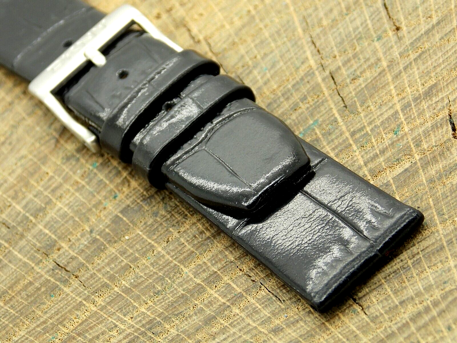 DKNY Watch Band NOS Unused Vintage Black Leather w Silver
