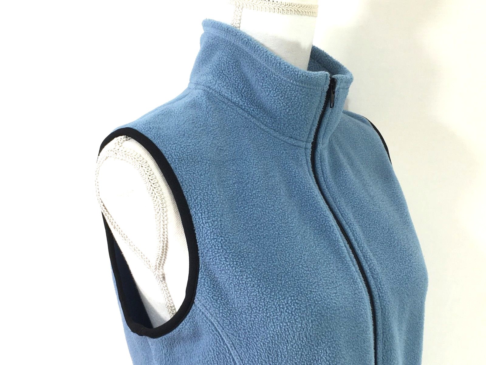 EDDIE BAUER womens POLARTEC fleece vest SMALL blue black zipper pockets (J504)