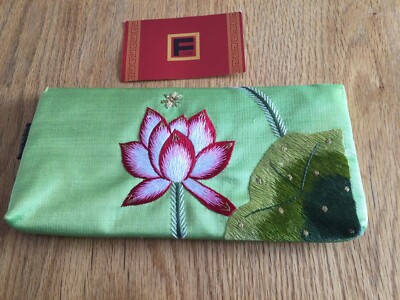NWOT F Silk Green Embroidered Wallet Clutch Vietnam
