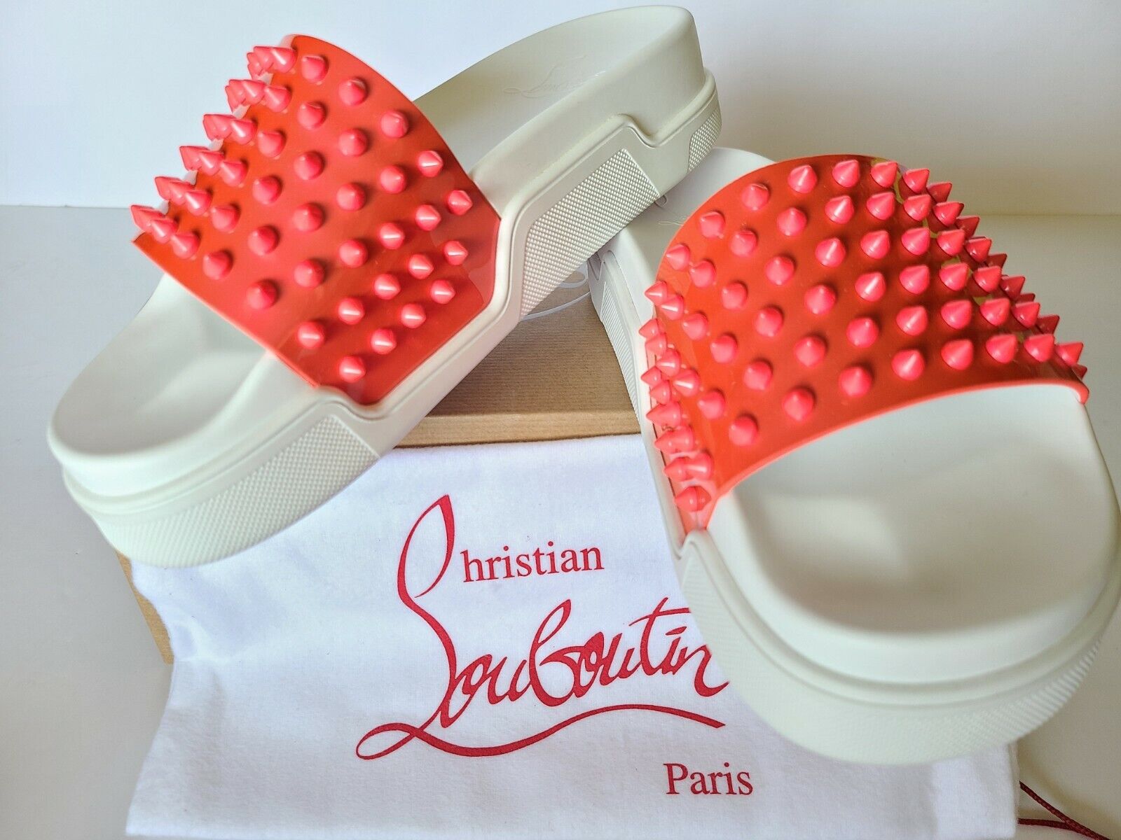 Christian Louboutin Pool Fun Spike Flat Slide Sandals Pink Christian Louboutin Pool Fun Spike Flat Slide Sandals Pink