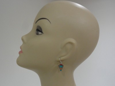 Sterling Silver Turquoise Opal Spiny Oyster Inlay Earrings Pendant Set Striped