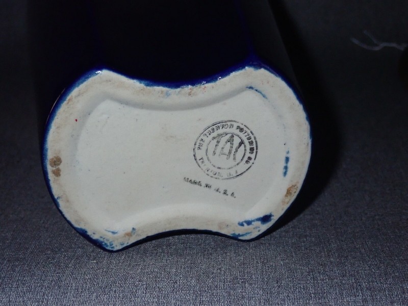 Antique TAC Trenton Art Pottery 7” Cobalt Blue Glaze Vase Cubist
