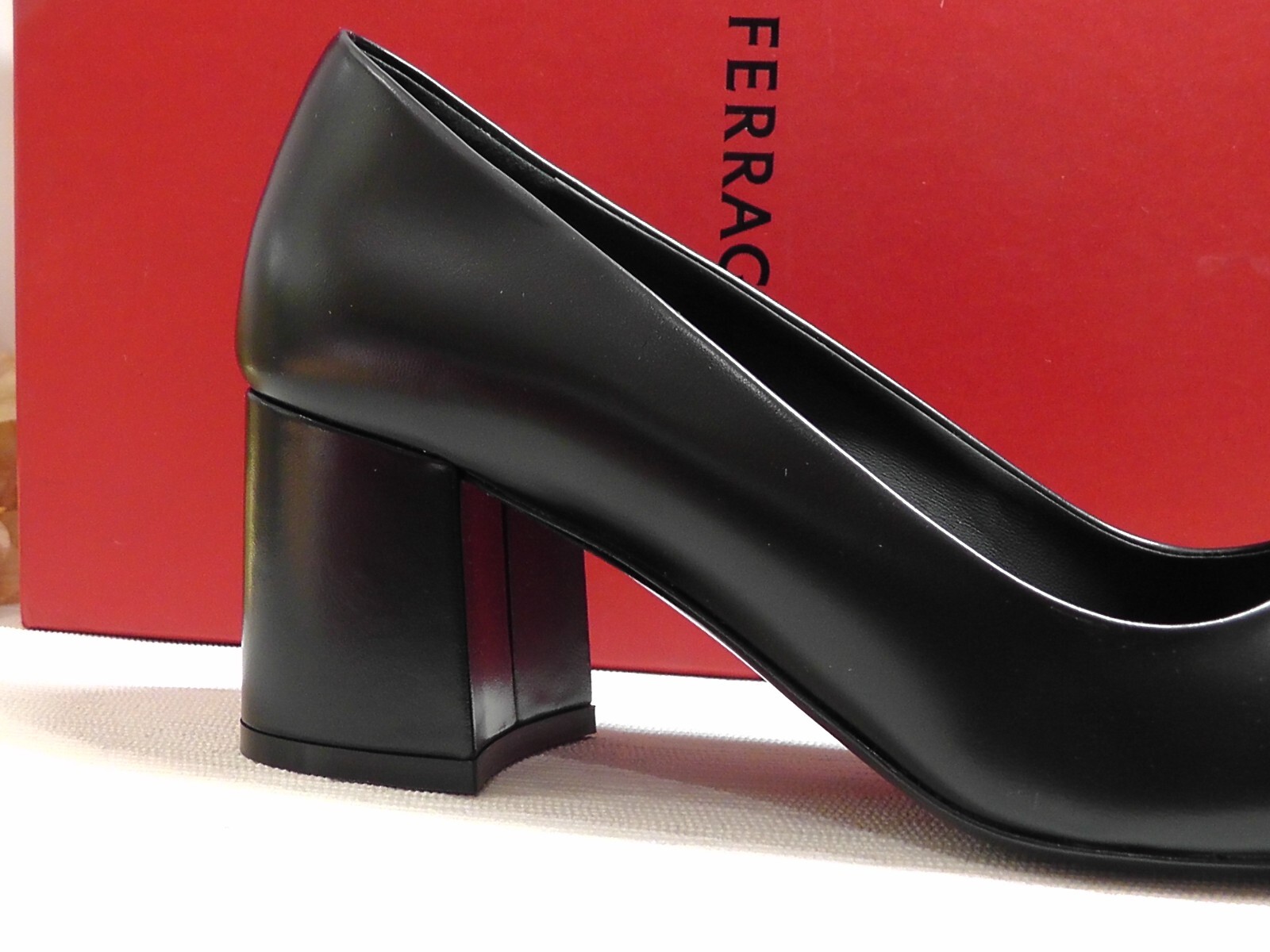 Pre-owned Ferragamo Black Leather Myra Bow Block Heel Pumps Size 9c $850nib