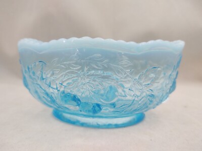Vintage Blue Opalescent Fenton or L.G. Wright Cherry cherries Pattern berry Bowl