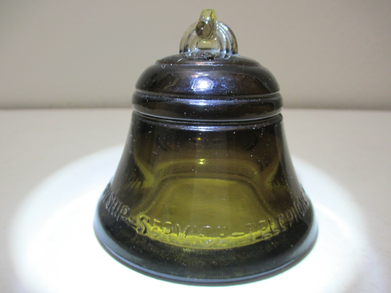 Vintage Telephone Pioneers of America Glass Bell Paperweight Brown 1987