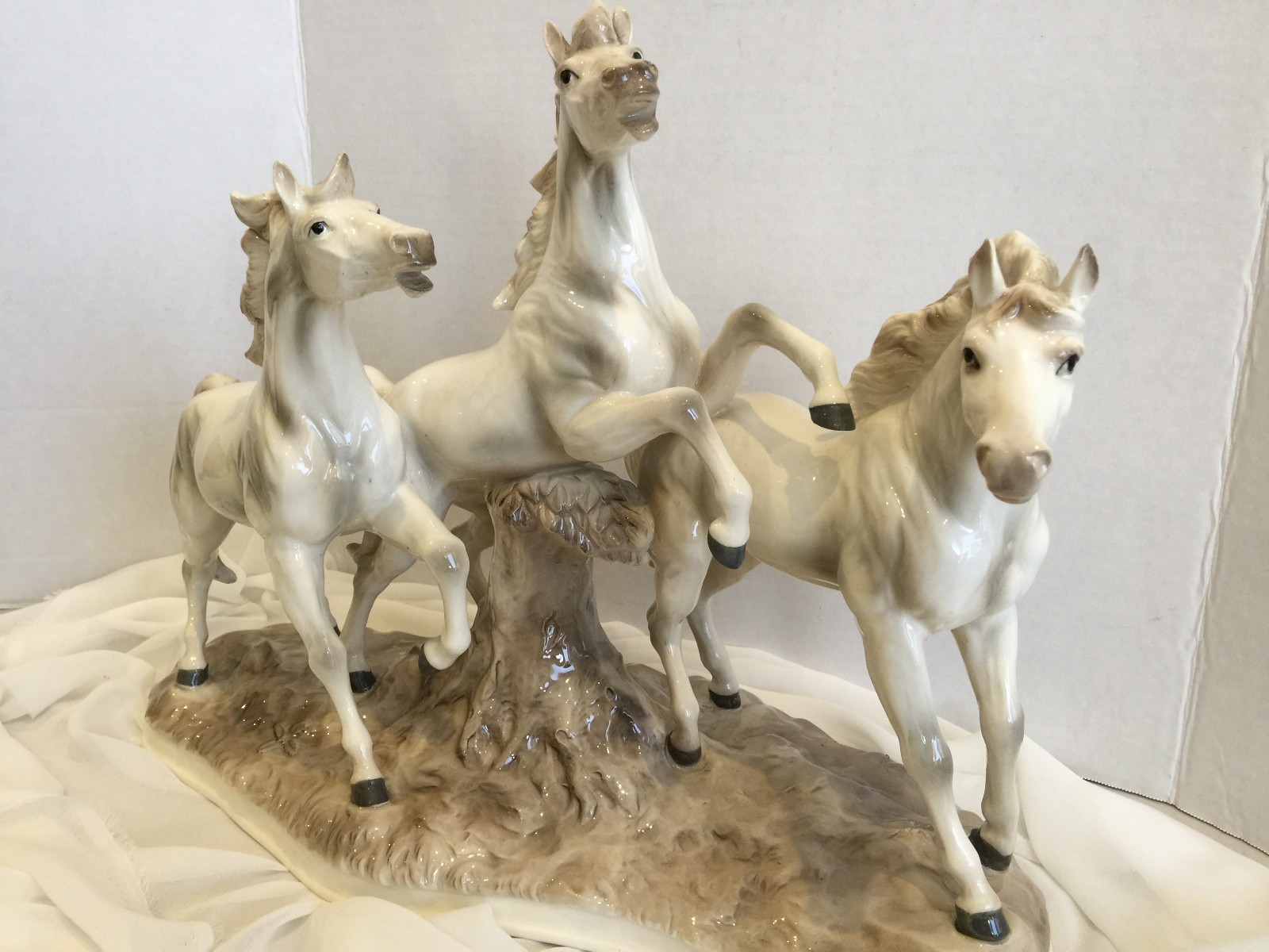 Exquisite~3 Large Horses porcelain Figure Grouping~ by German Artist J.Stewart