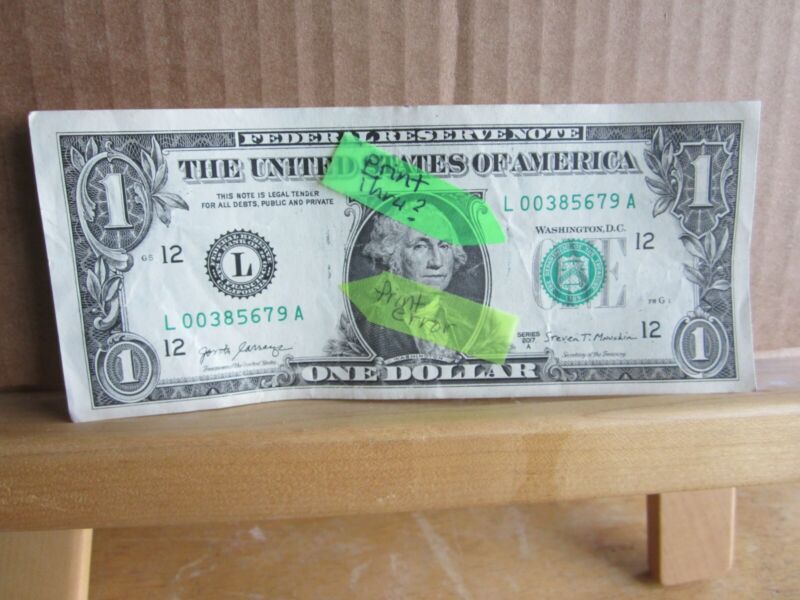 2017A California over ink stain?  $1.00 bill paper money 00385679 currency