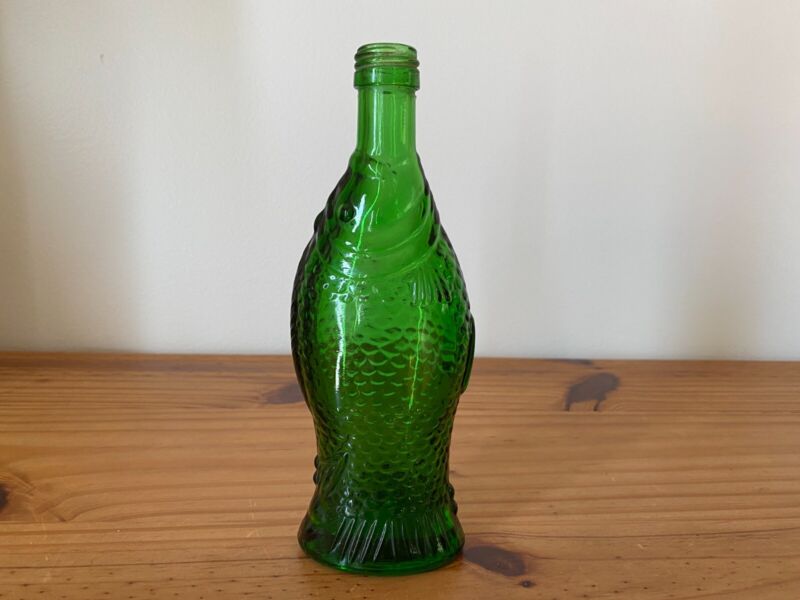 Vintage Bottle Green Glass Fish Shaped Italian Antinori Wine Decanter 8"