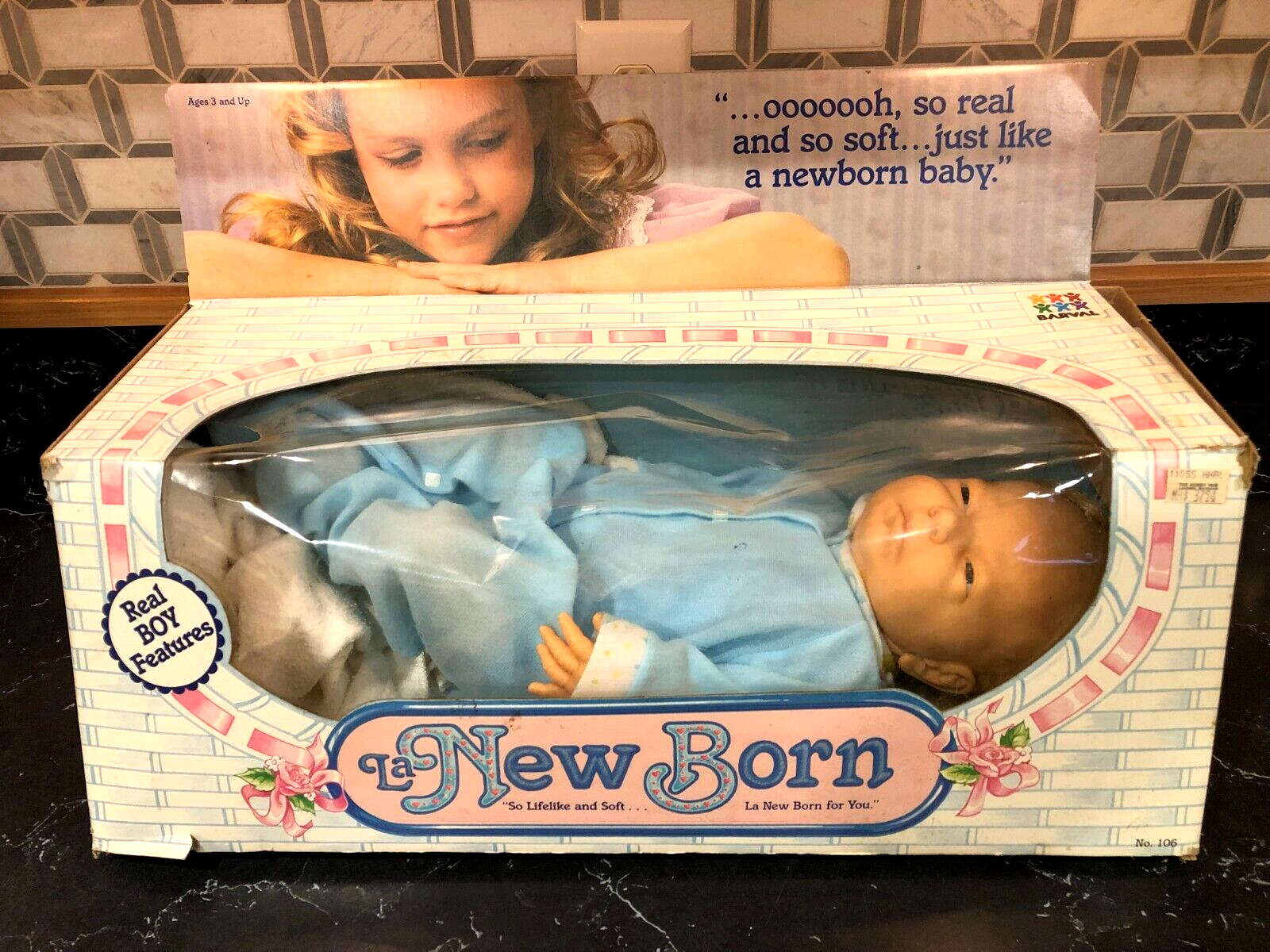 Barval 1985 Vintage NIB La New Born Lifelike BABY BOY Doll RARE in Box