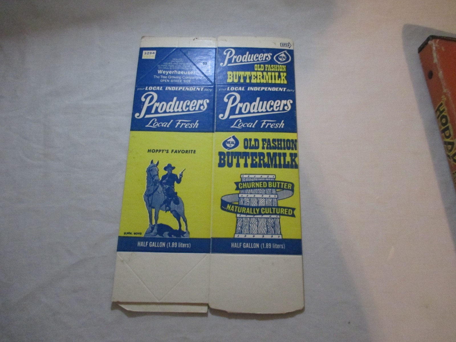 Hopalong Cassidy Quart Buttermilk Carton -  Producers - Mint/Unused