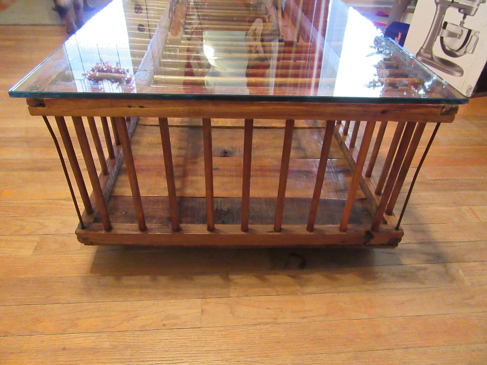 Vintage Primitives Chicken Crate Coffee Table With Glass Top