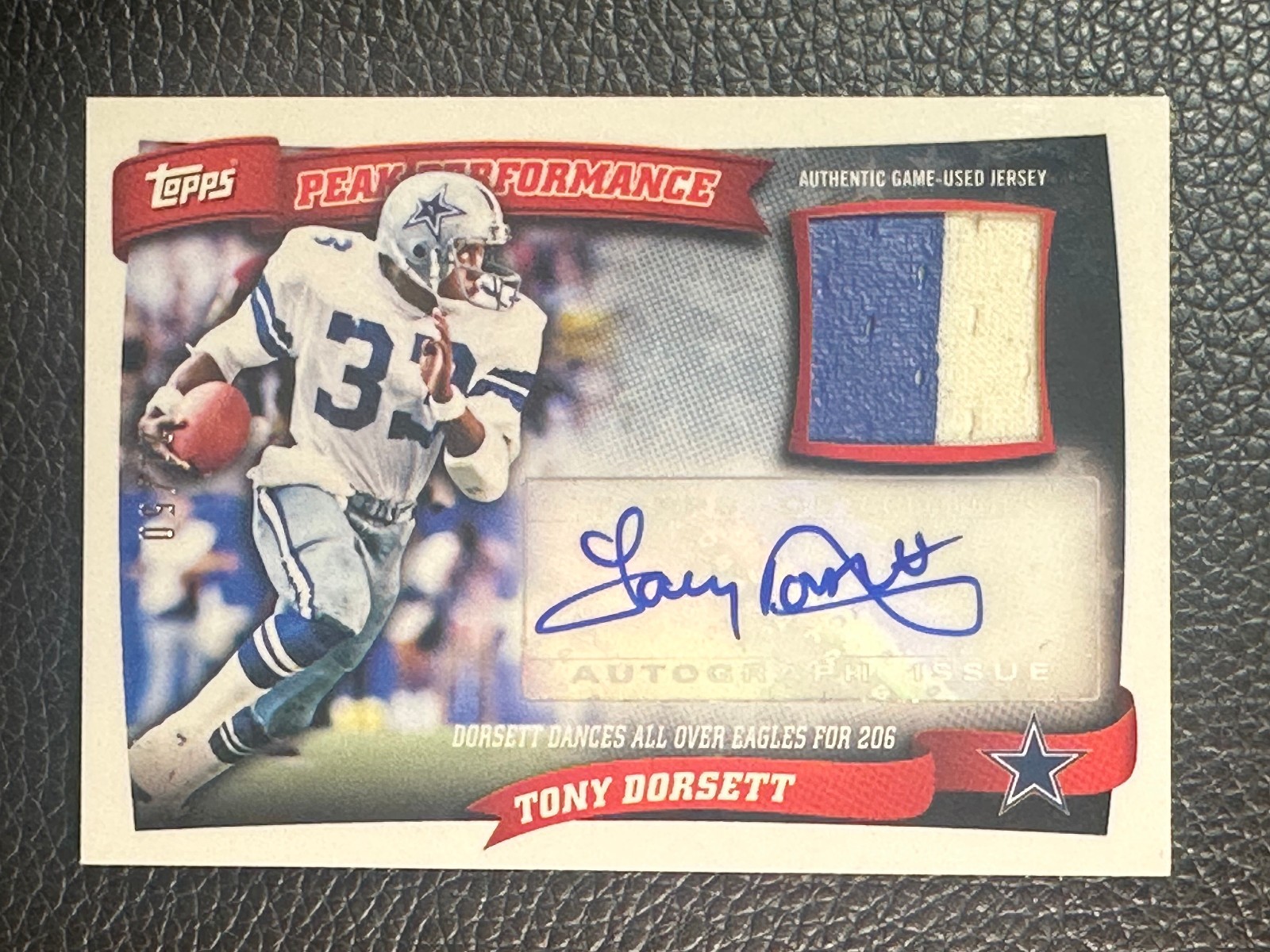 2010 Topps Peak Performance Tony Dorsett 21/50 Auto Game Used Jersey