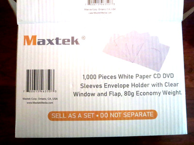 CD DVD Sleeves - 300 Maxtek Premium White Paper with Window Cut Out - From Box