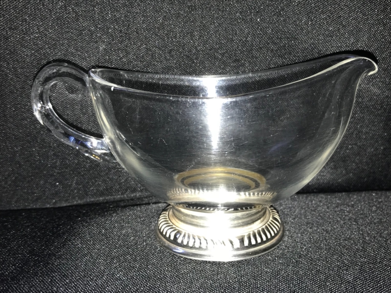 STERLING SILVER  & GLASS CREAM AND SUGAR SET   Creamer Sugar bowl